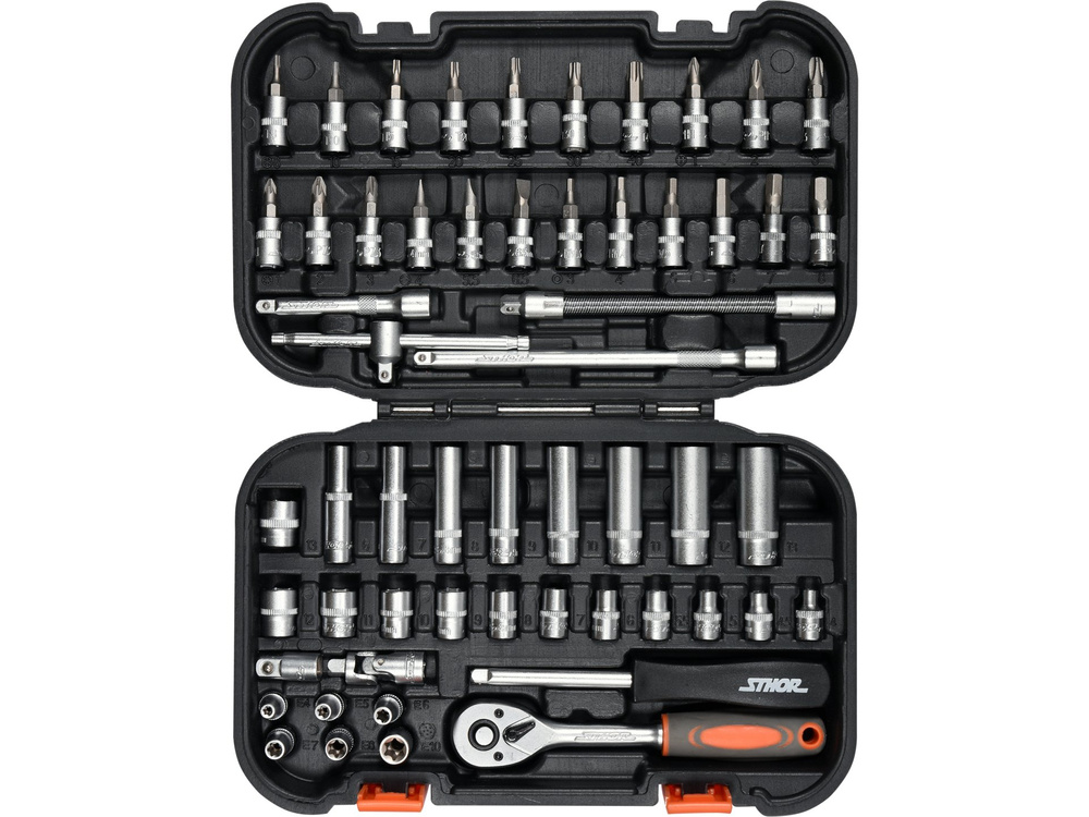Trusă tubulare 1/4'', 56 buc Sthor 58643 | MagazinulCuScule.ro