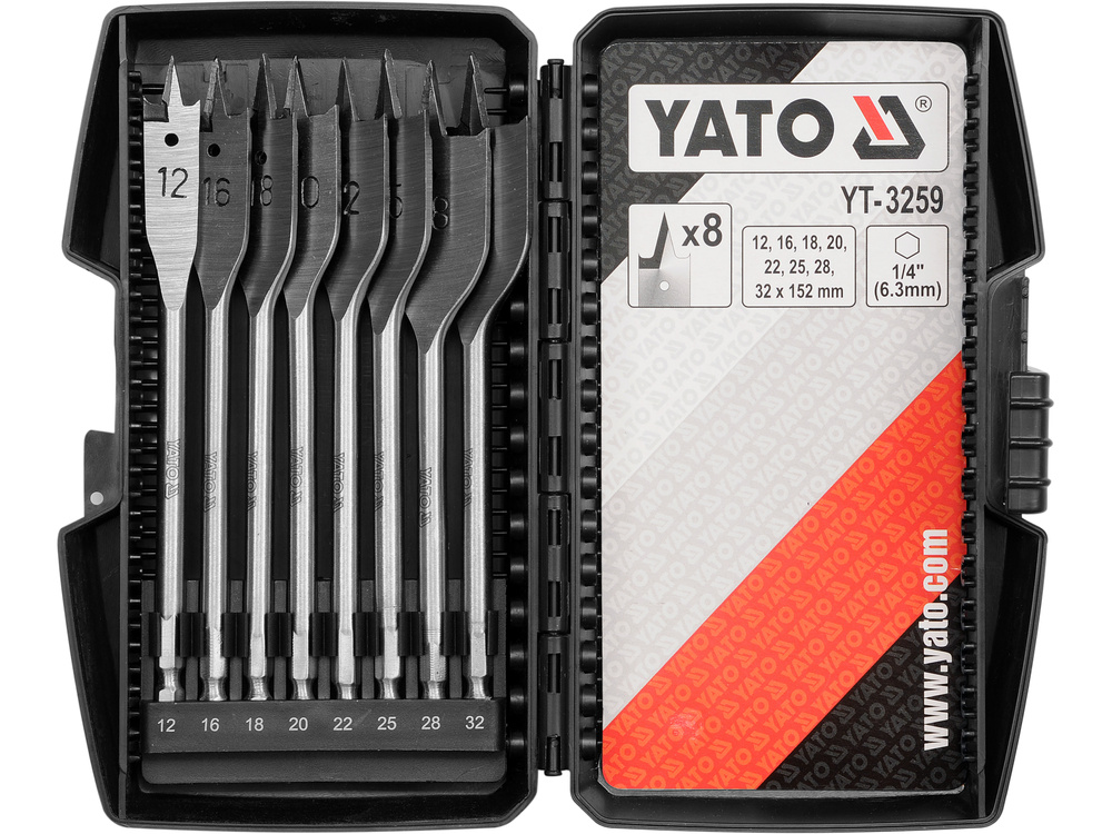 Set burghie plate pentru lemn 12 - 32 mm, 8 bucăți Yato YT-3259