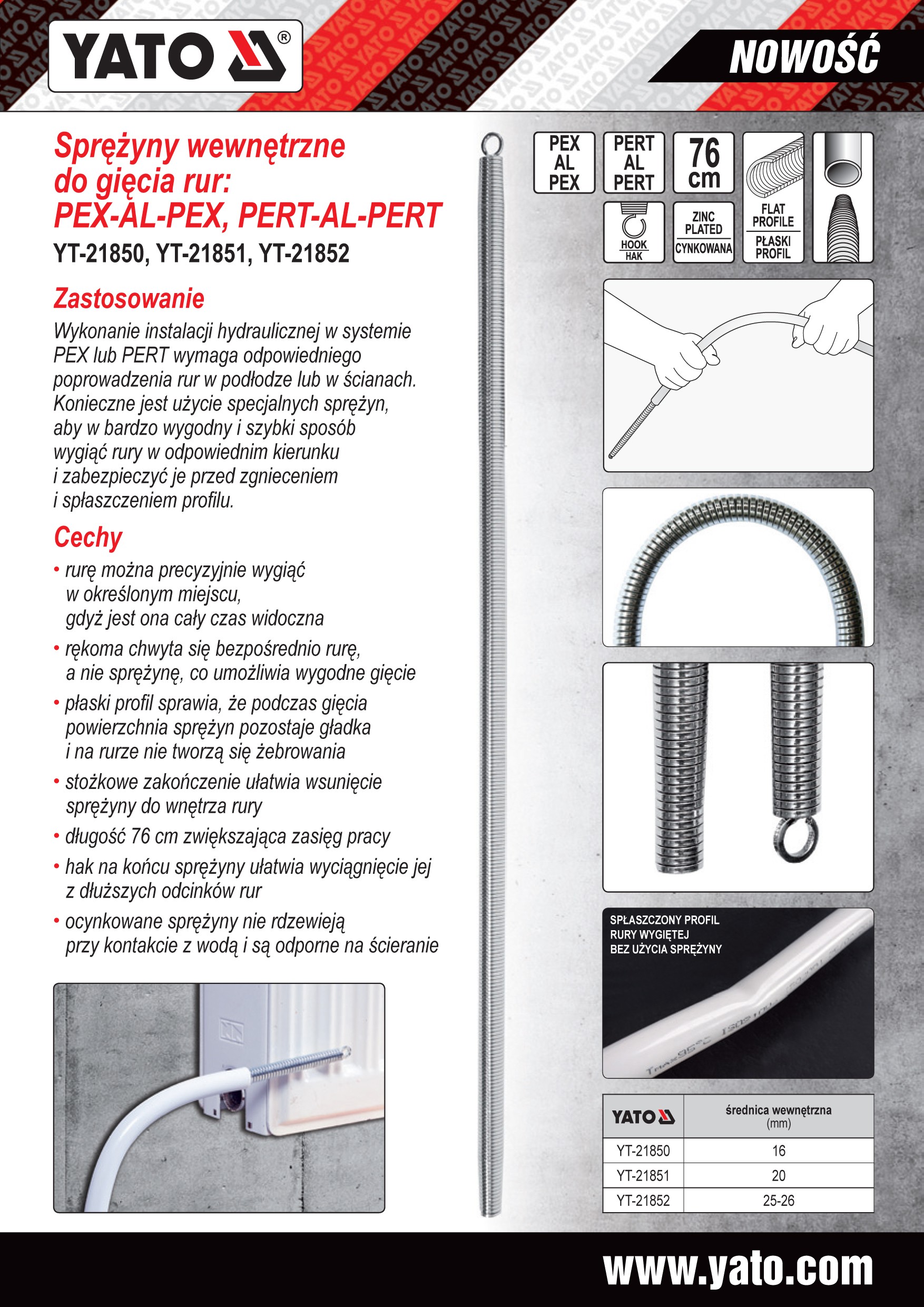 Arc pentru îndoit țevi PEX - AL - PEX 16 x 760 mm Yato YT-21850