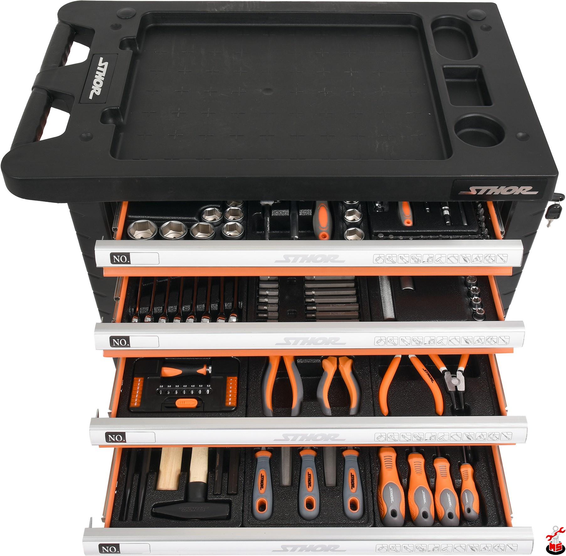 Dulap cu scule echipat complet cu 6 sertare 302 piese Sthor 58550