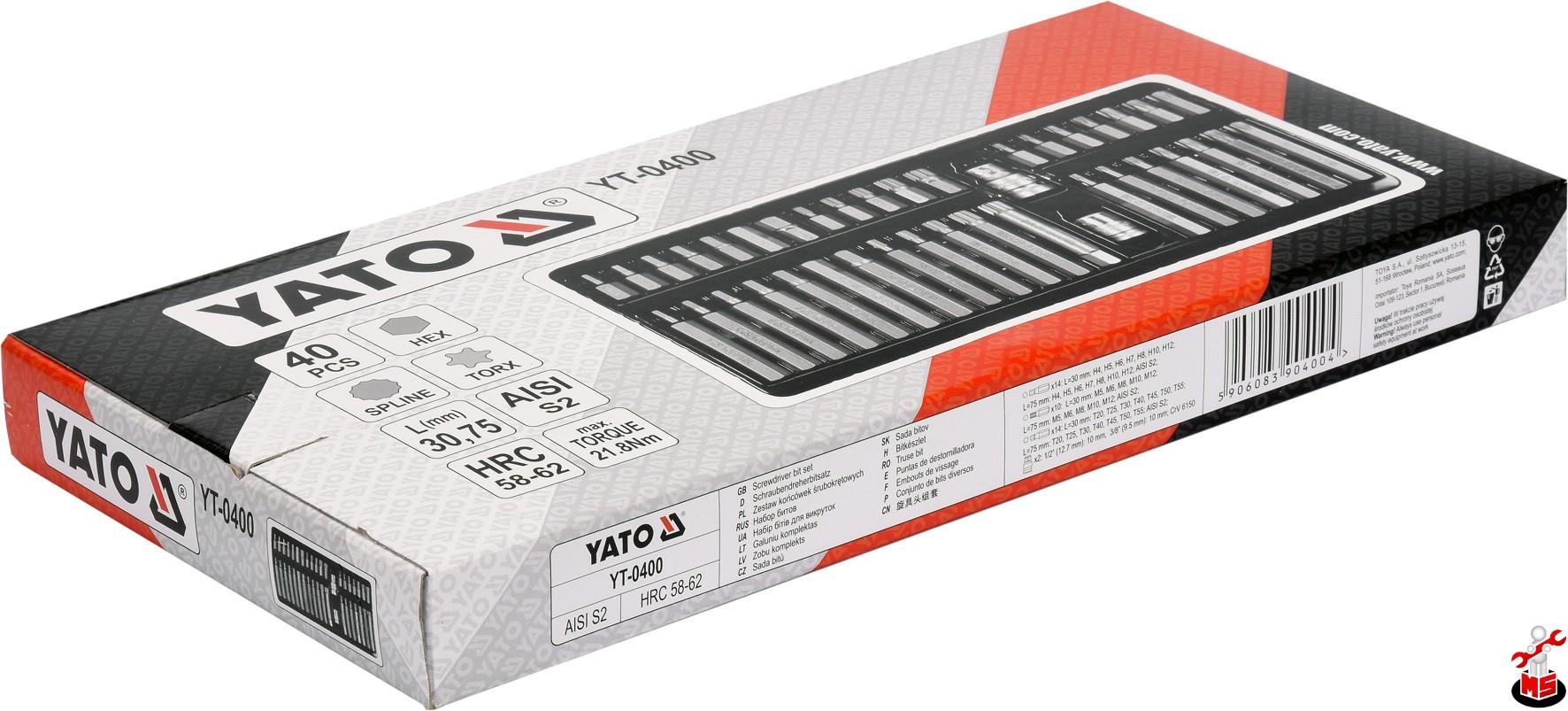 Trusa biți torx, hex și spline 40 piese Yato YT-0400