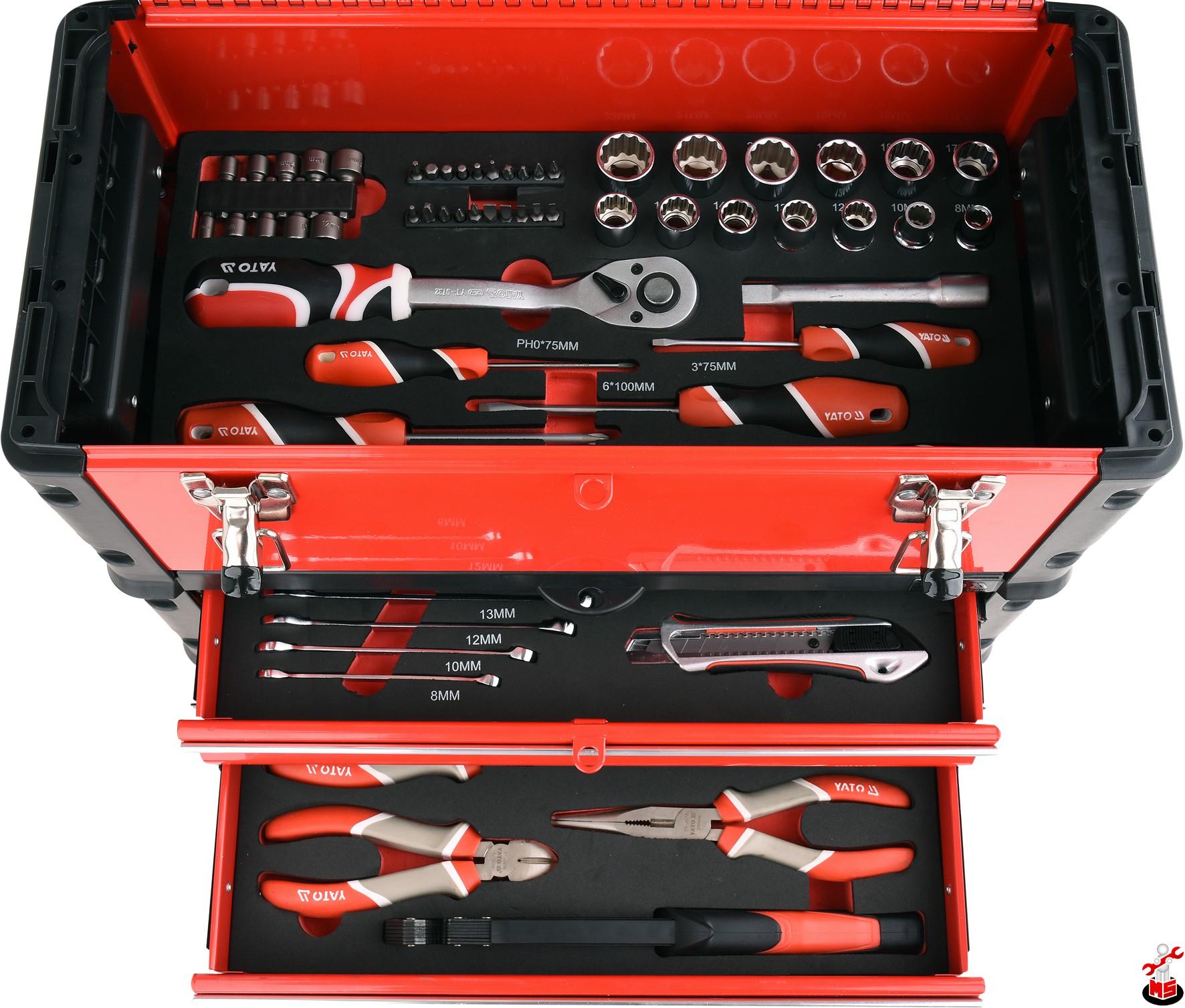 Troler scule cu 3 compartimente 78 piese Yato YT-09104