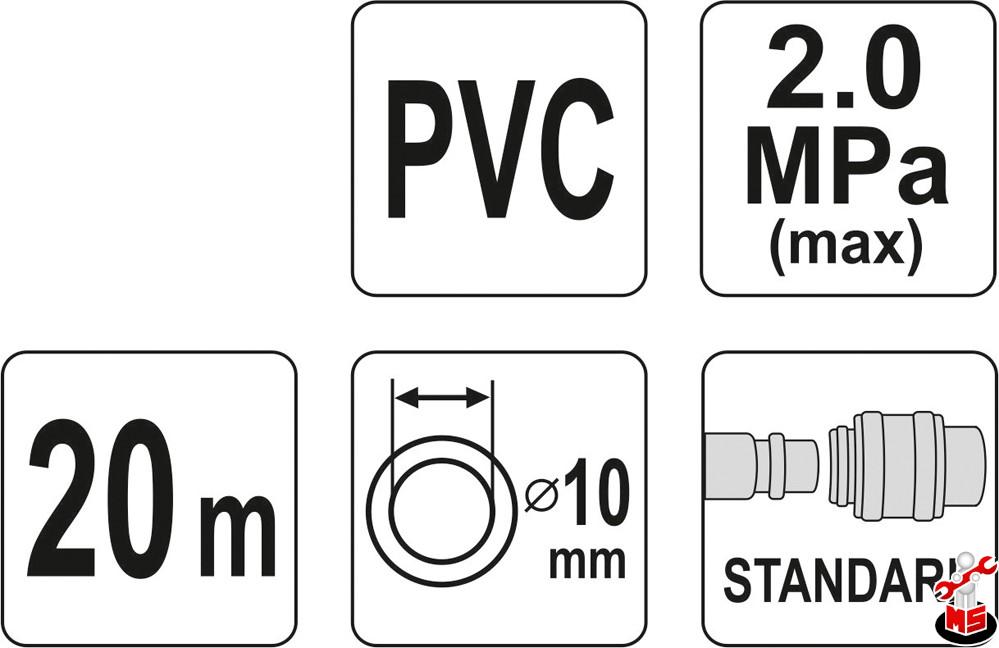 set Amphibious Reverse Furtun aer 10 mm x 20 m 2 MPa Yato YT-24225 | MagazinulCuScule.ro
