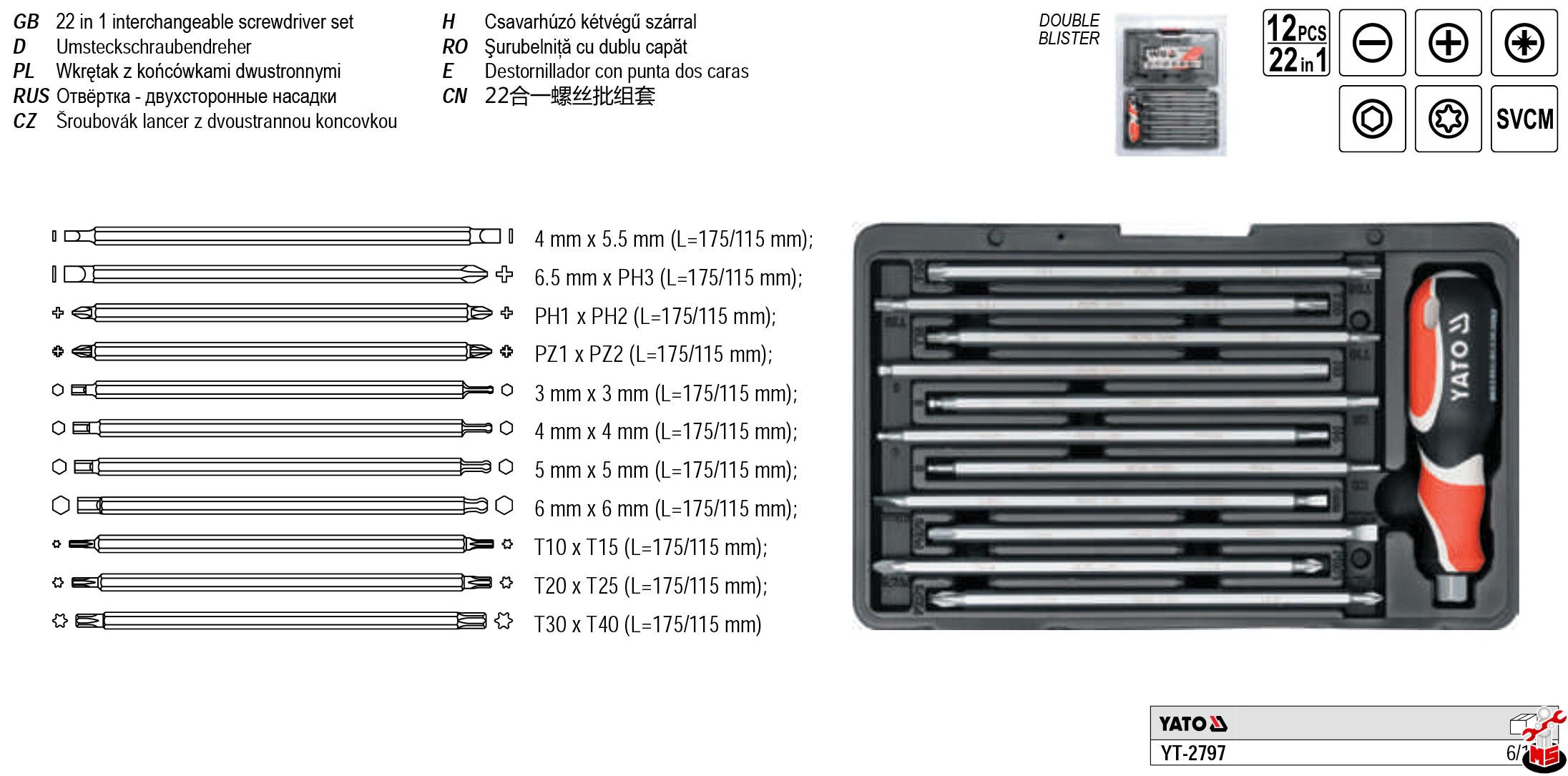 Set surubelnițe cu capăt dublu 12 buc Yato YT-2797