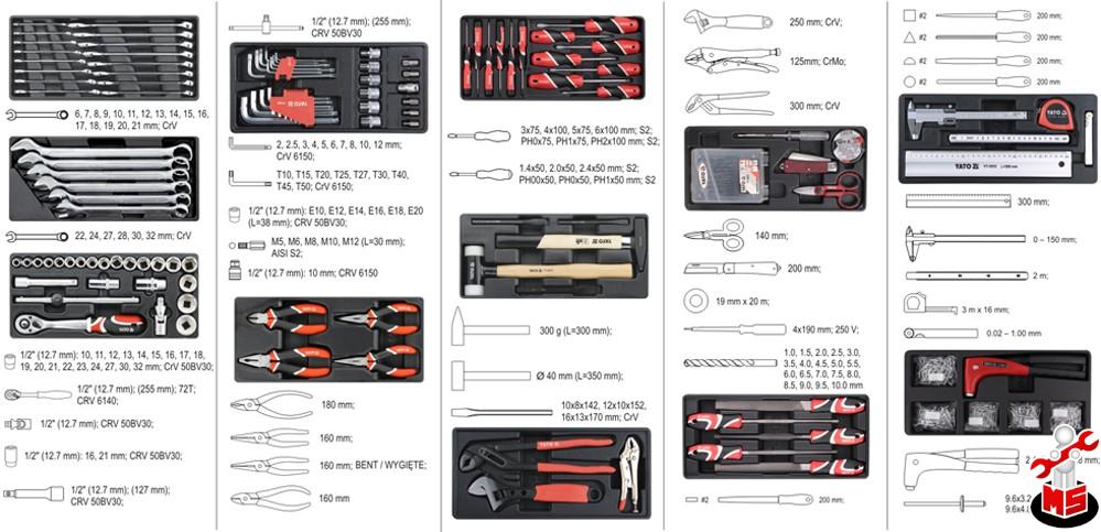 Continut dulap cu scule YATO profesional echipat complet cu 7 sertare 141 piese YT-55291