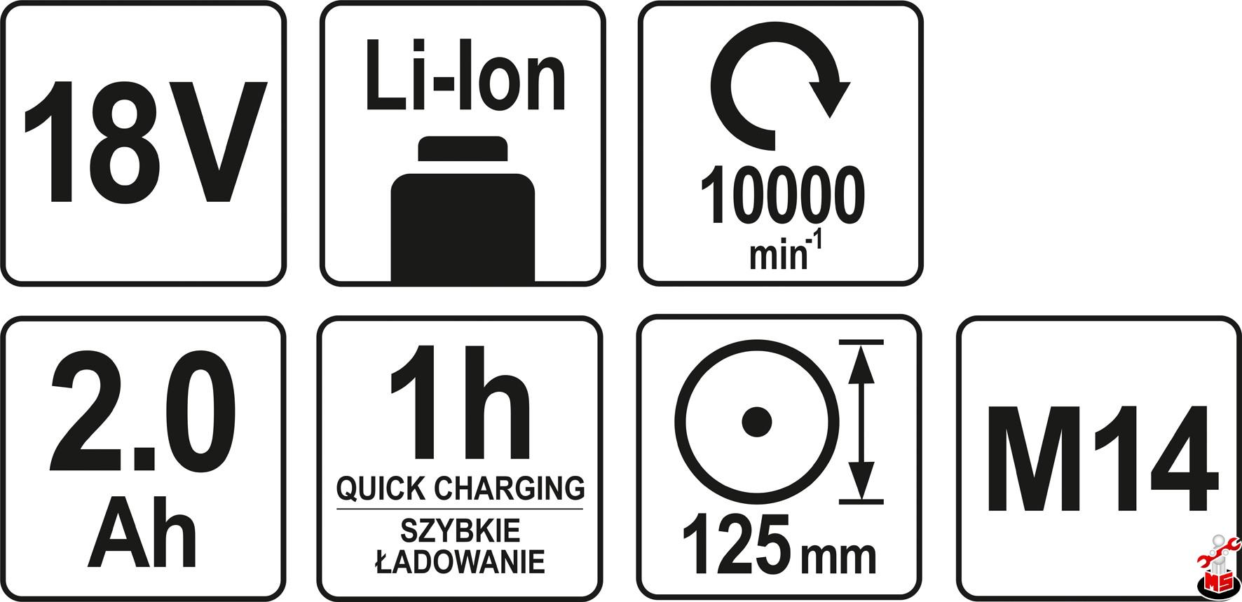 Polizor unghiular cu acumulator 18V, Li-Ion, 125 mm Yato YT-82826